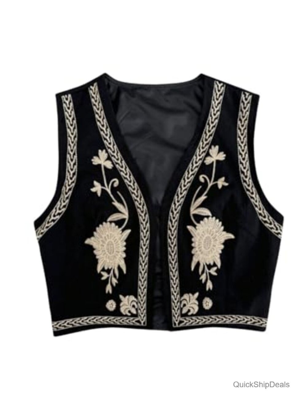 Verdusa Linen Embroidered Boho Western Vest Sleeveless Open Front